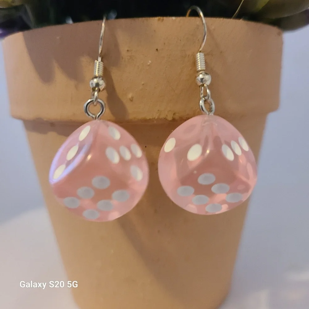 Handmade‎ Pink Dice Dangle Earrings Fun Novelty Jewelry for Women NEW Gifts
